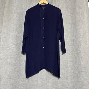 Hampstead Bazaar Top Women OS Blue Navy Cotton Blend Kimono Lagenlook Tunic